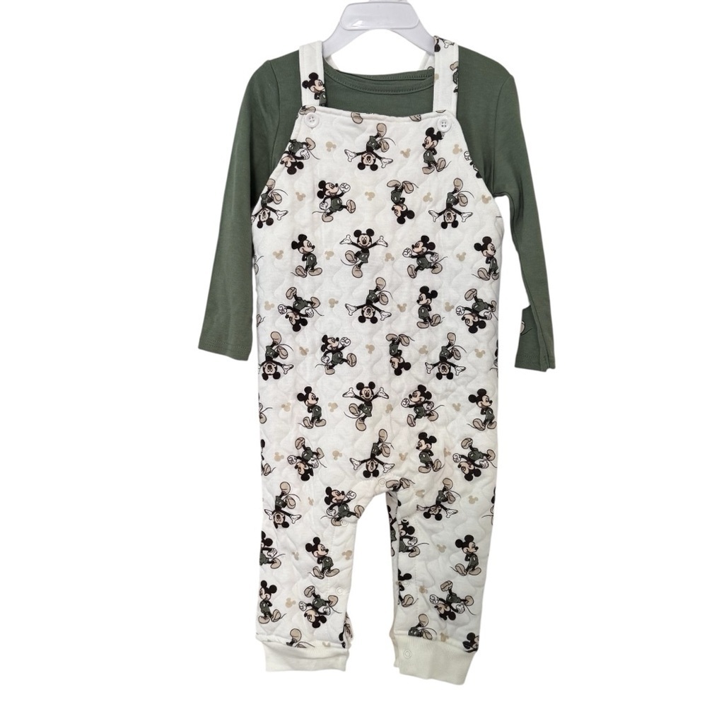 Disney Baby Boy Mickey Mouse Overall Set 2 PC Green Long Sleeve Top 24M NWT